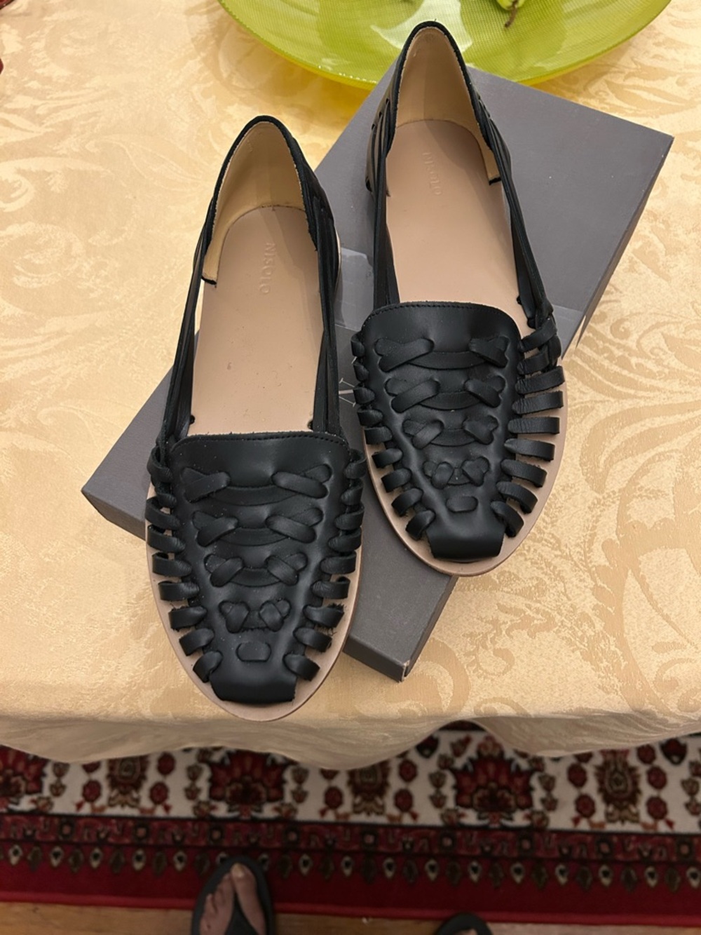 Nisolo Black Woven Leather Slip-Ons